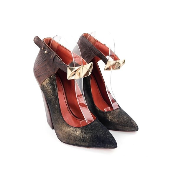 MISSONI NWOB €686 Sparkly Gold Stud Ankle Strap Pointed Toe Heels NEW - Picture 6 of 15